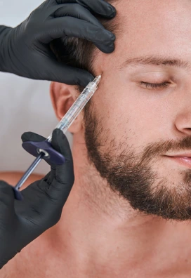 man getting dermal filler for crows feet