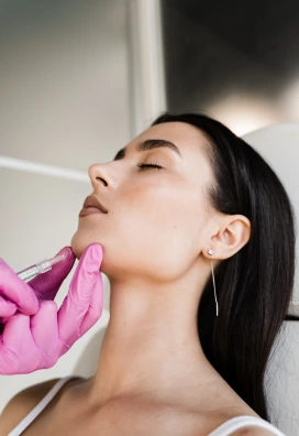 woman getting chin filler injectables